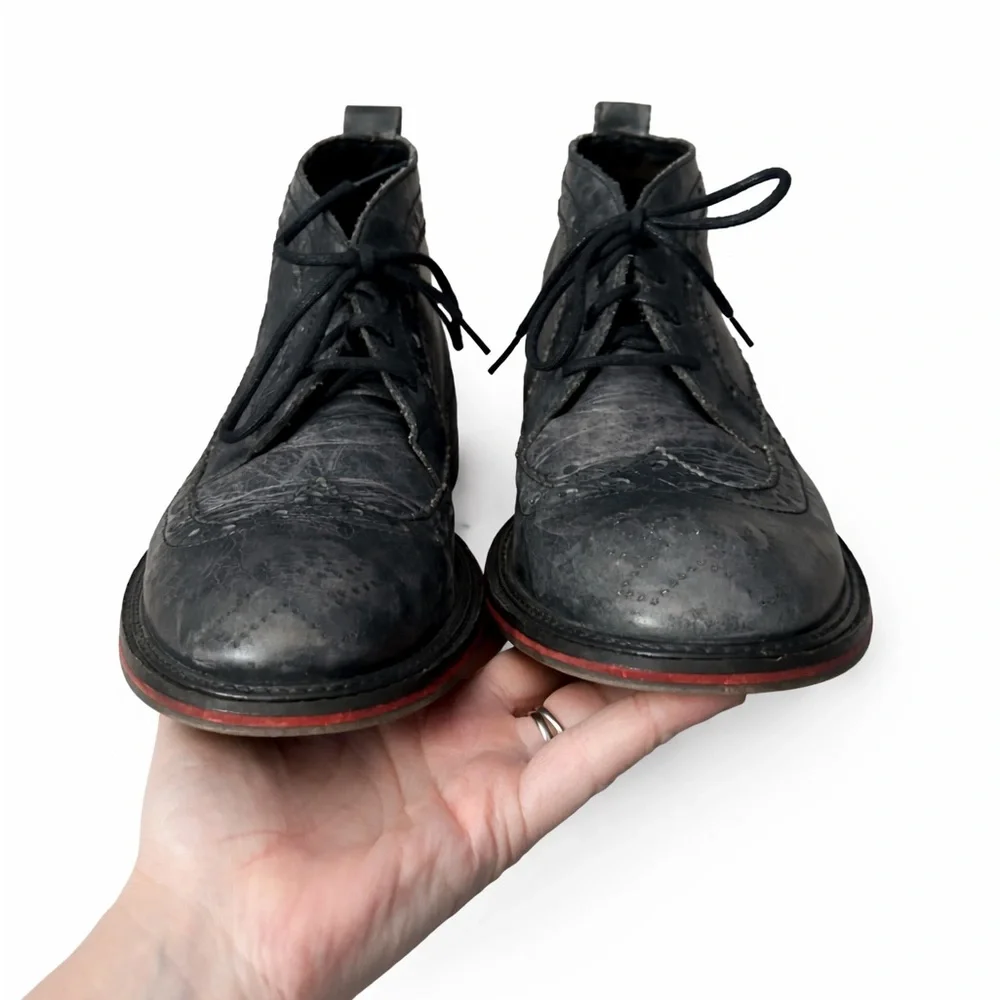 Fly London Men’s Black‎ Leather Brogue Avant Garde Ankle Boots EU 43 / US 10
